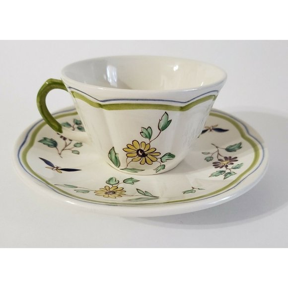 Longchamp Moustiers France 2 Cups and Saucers hand painted Set - Picture 4 of 9